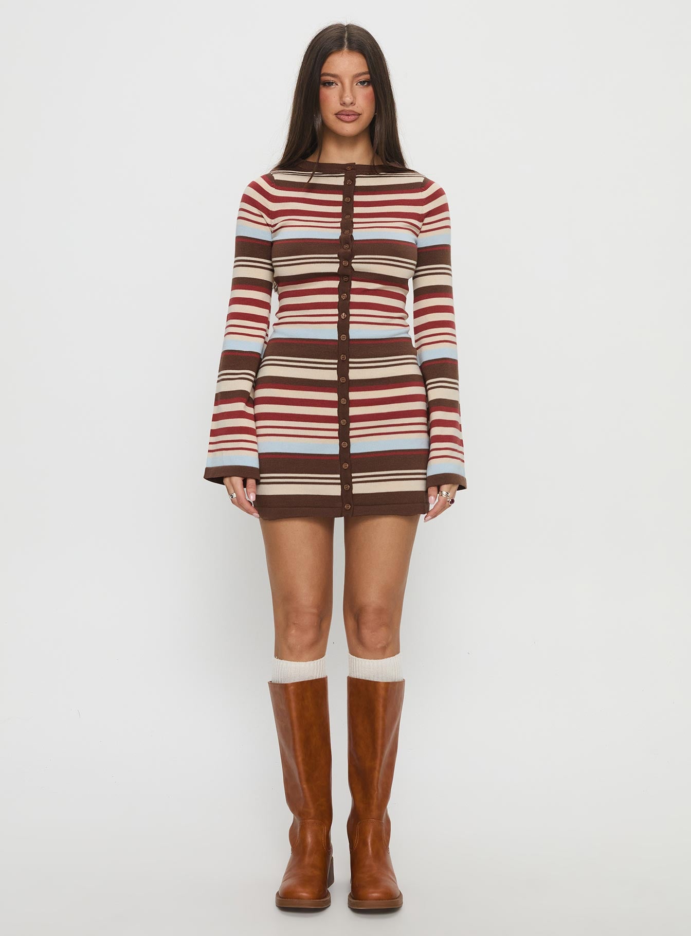 Norelai Long Sleeve Knit Mini Dress | Multi Stripe | Womens | Princess Polly Lower Impact Norelai Long Sleeve Knit Mini Dress | Multi Stripe | Womens | Princess Polly Lower Impact