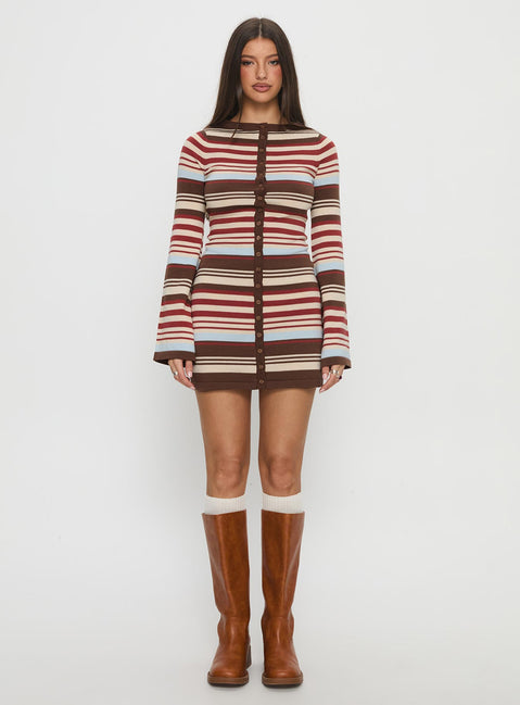 Norelai Long Sleeve Knit Mini Dress Multi Stripe