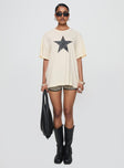 front view of model wearing Princess Polly Faded Star Tee Cream Half Sleeves Crew Neck 