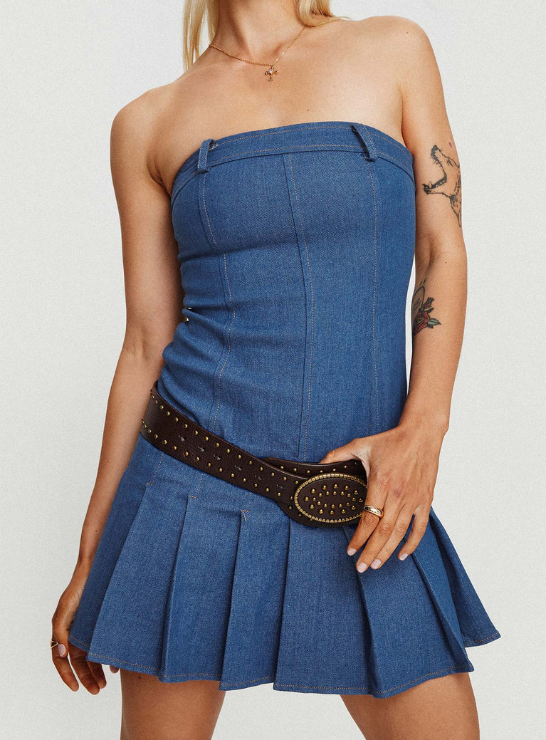 Lissa Strapless Denim Mini Dress Dark Blue