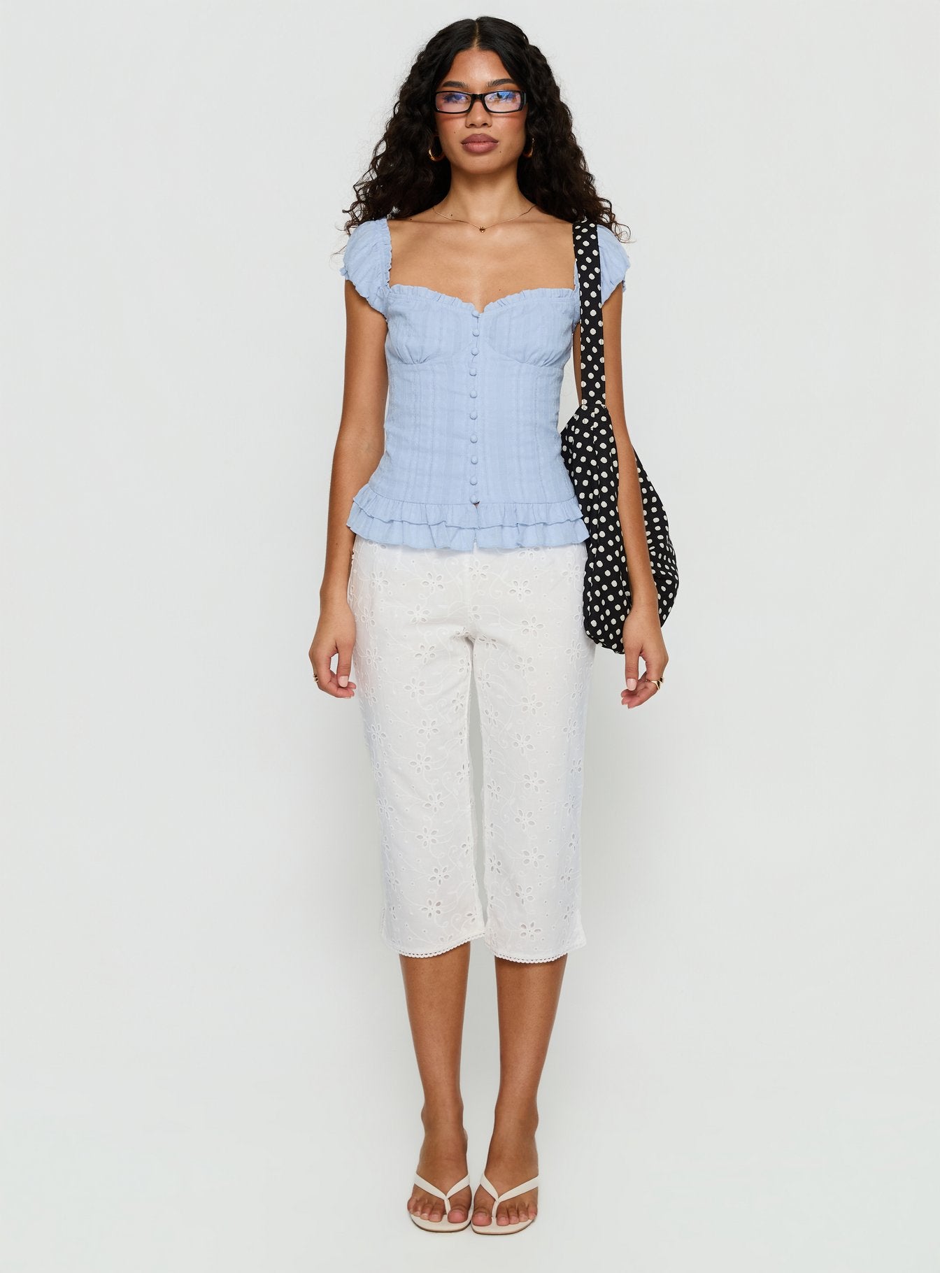 Suiter Frill Detail Top Soft Blue | Princess Polly