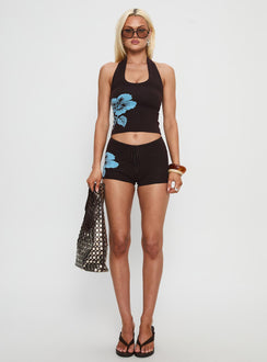Surfer Girl Knit Halter Top Brown / Blue
