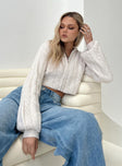 Quiet Night Cable Knit Sweater Cream Princess Polly  Cropped 