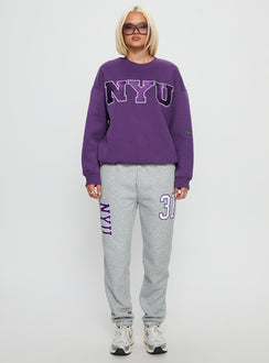 front view of model wearing Princess Polly NYU Basic Sweatpants Heather Grey Mid Rise Pants 