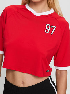 SDSU Cropped Soccer Jersey Tee Red