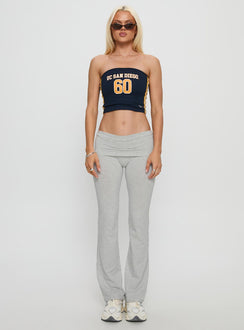 front view of model wearing Princess Polly UC San Diego Foldover Pant Heather Grey Mid Rise Pants 