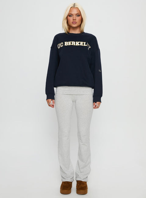 front view of model wearing Princess Polly UC Berkeley Offside Crewneck Sweatshirt Navy 