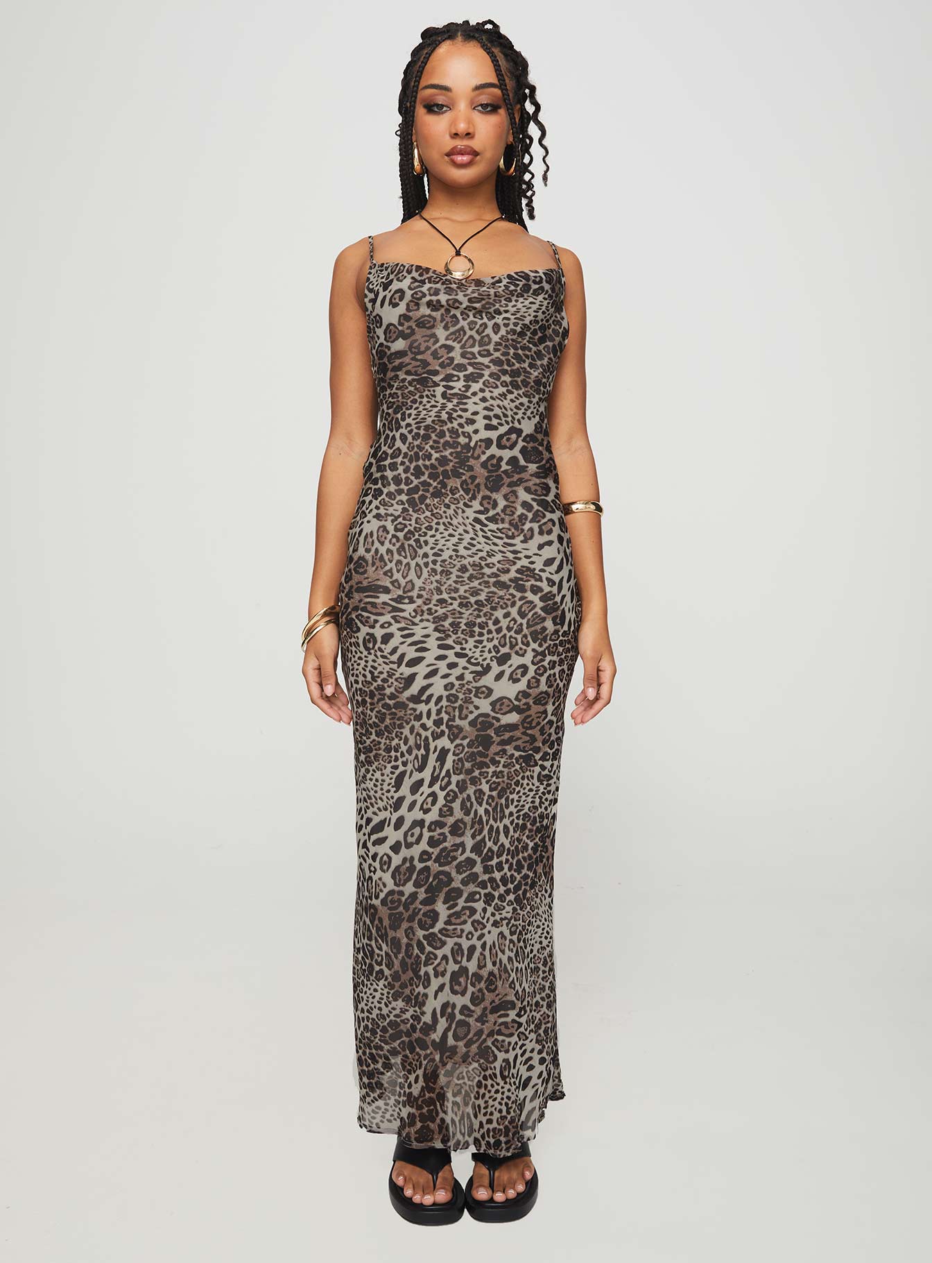 Declynn bias cut maxi dress leopard