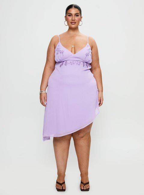 plus size purple cocktail dress Secret Gardens Asymmetrical Midi Dress Purple Curve