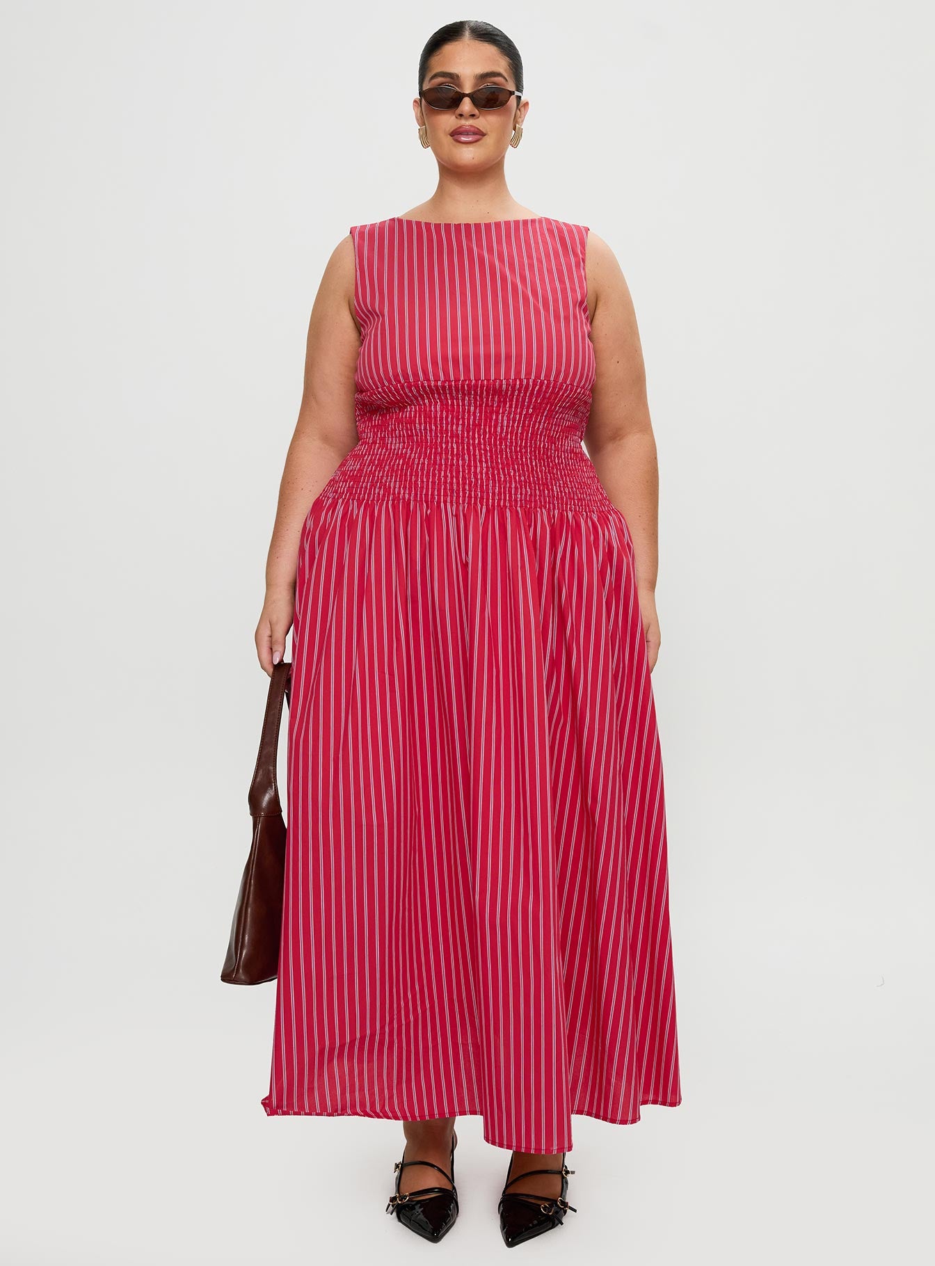 Lilienne Cotton Poplin Maxi Dress Curve | Red Stripe | Womens