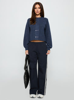 back view of model wearing Princess Polly Kammi Button Up Cardigan Navy Cropped 