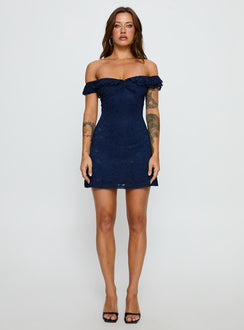 Anabeila Strapless Frill Mini Dress Navy