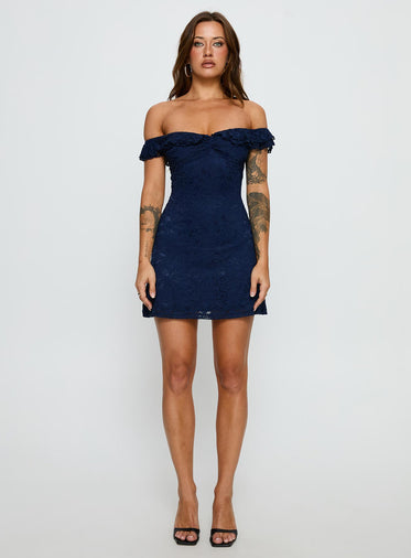 Anabeila Strapless Frill Mini Dress Navy