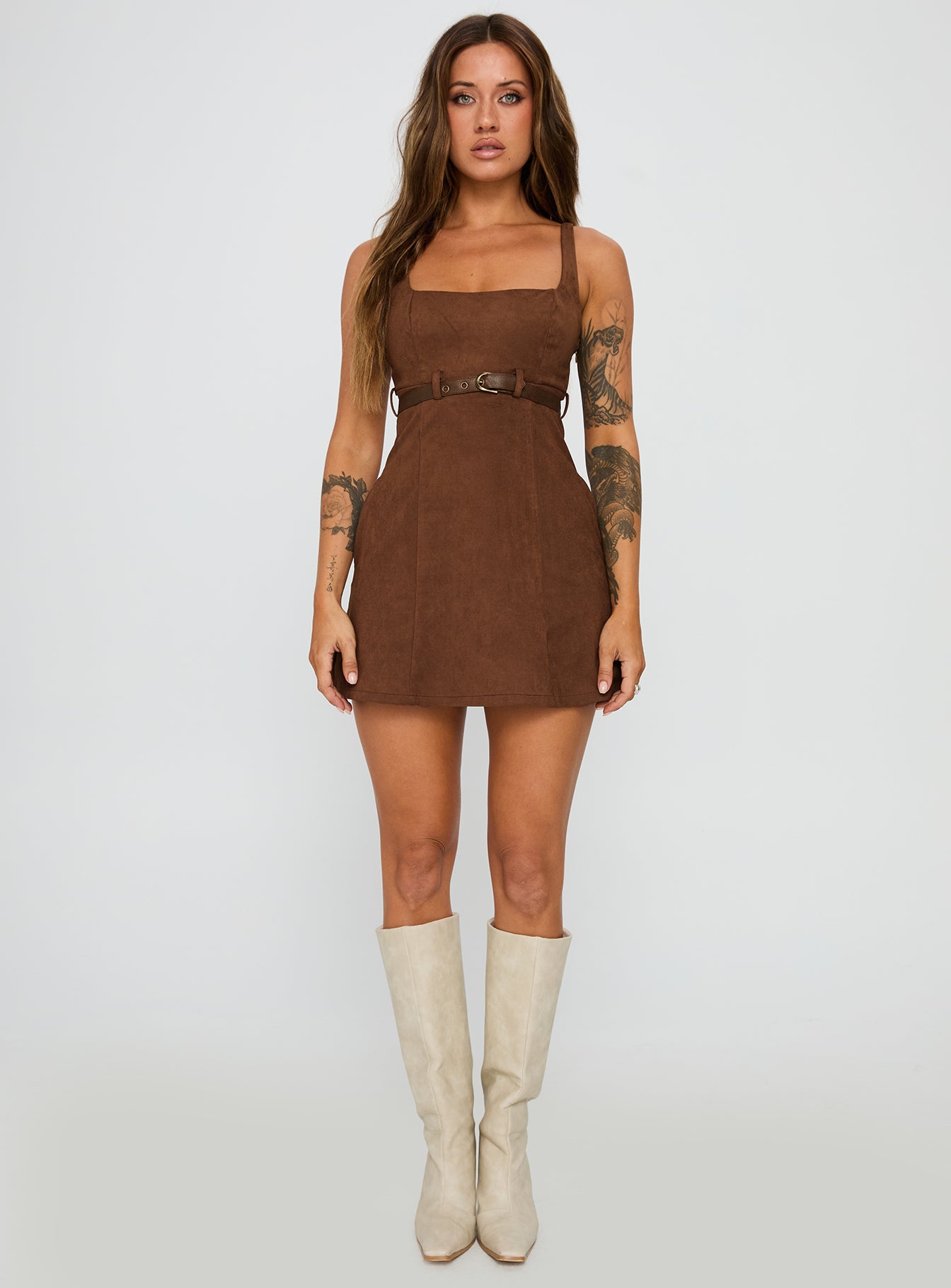 Way Back In Faux Suede Mini Dress Brown | Princess Polly Way Back In Faux Suede Mini Dress Brown | Princess Polly