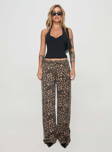 Top Model Low Rise Straight Leg Jeans Leopard