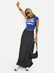   side view of model wearing Princess Polly Boss Girl Maxi Skirt Slate Maxi 