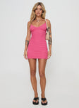 front view of model wearing Princess Polly Irulan Mini Dress Pink Plunger 