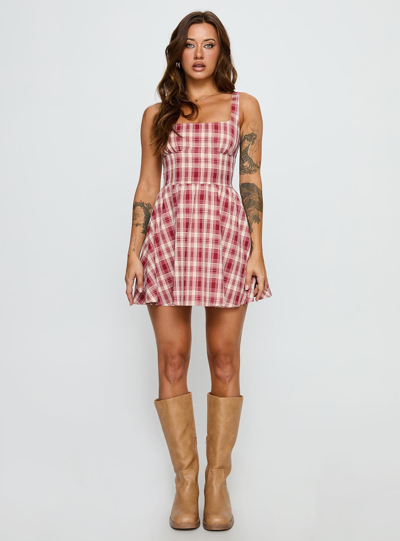 Ofeliah Mini Dress Red Check | Princess Polly