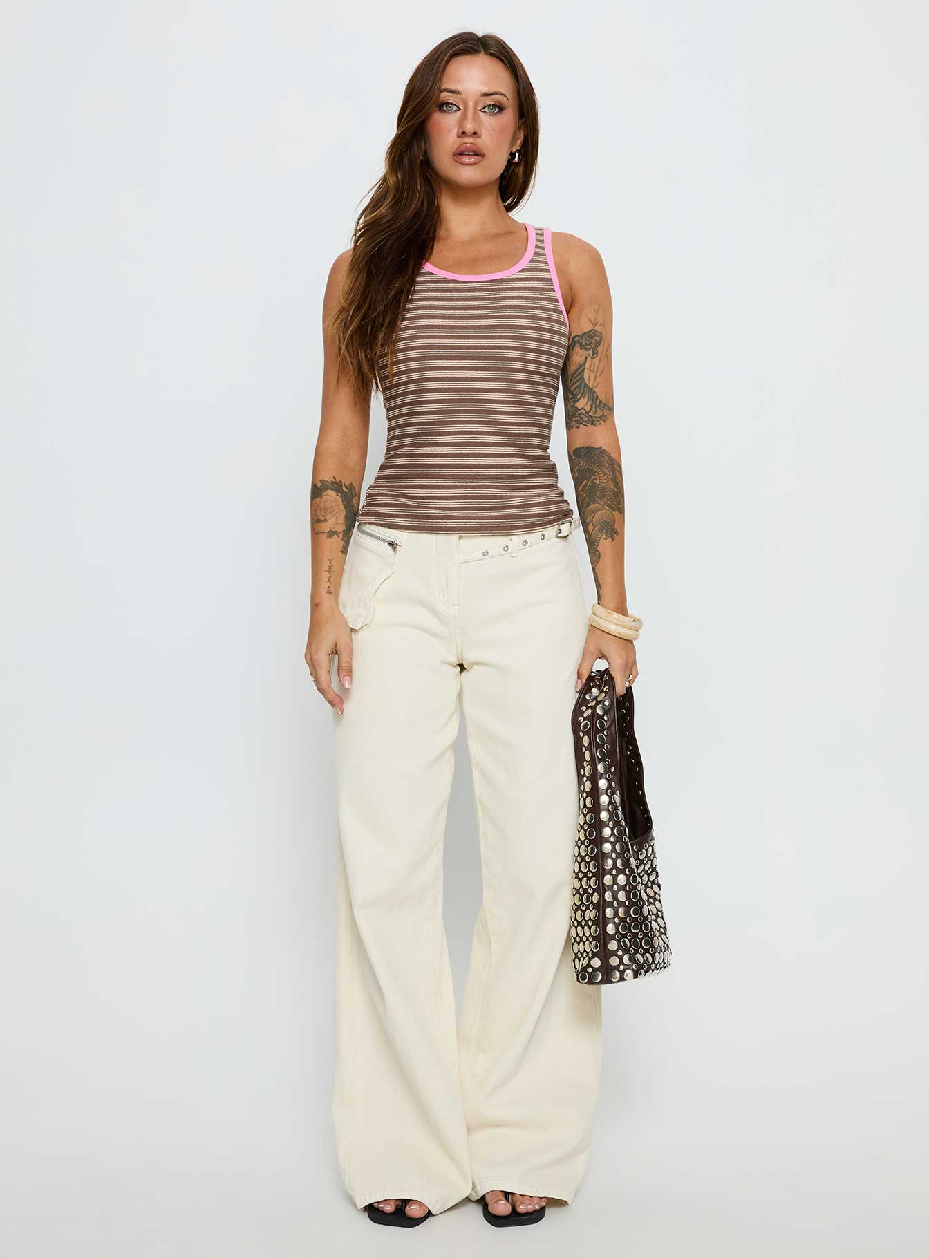 Elizebeth Contrast Trim Tank Top Multi Stripe | Princess Polly