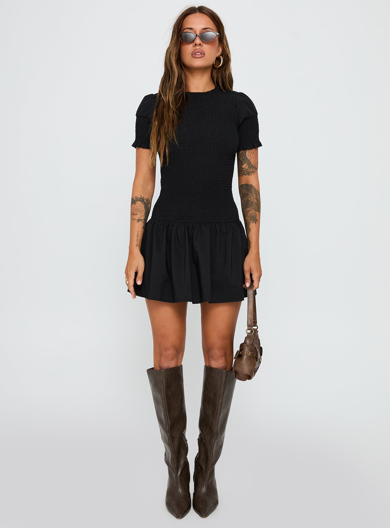 Laurita Shirred Mini Dress Black | Princess Polly Laurita Shirred Mini Dress Black | Princess Polly