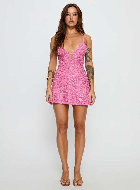Feel The Vibrations Sequin Mini Dress Hot Pink | Princess Polly Feel The Vibrations Sequin Mini Dress Hot Pink | Princess Polly