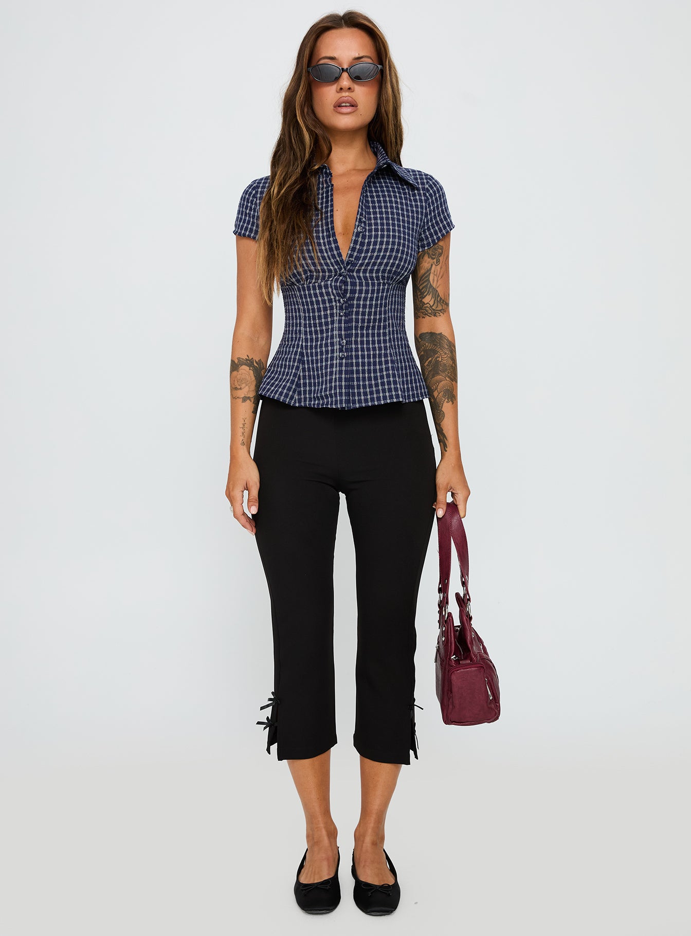 Cottesloe Blouse Top Navy Check