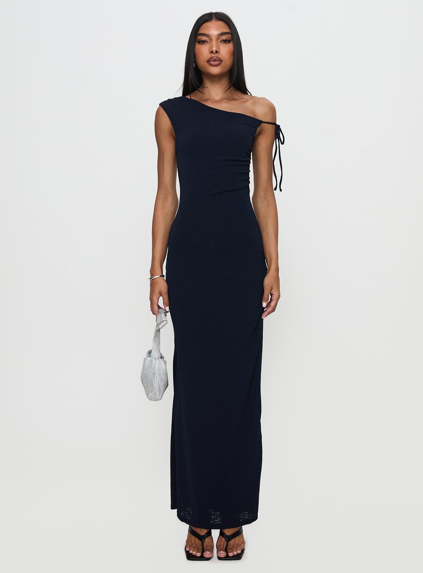 embellished asymmetric maxi dress in smokey blue Embellished Plunge Asymmetric Maxi Dress in Sky Blue - XXL