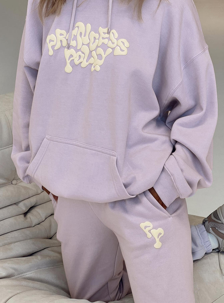 Princess Polly Track Pants Squiggle Text Dusty Mauve / Eggshell