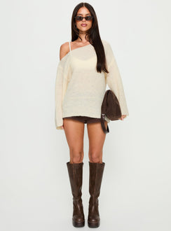 Delyn Off Shoulder Slouchy Knit Sweater Cream