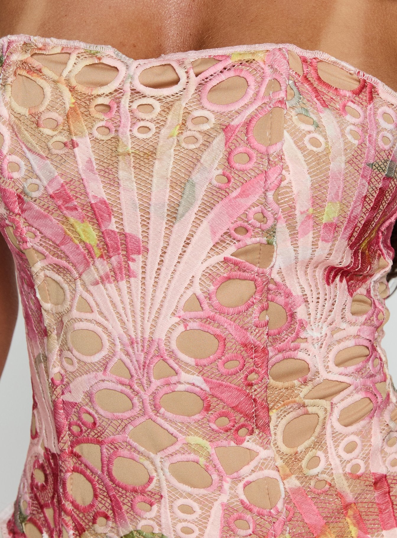 Raynelle Strapless Tie Back Corset Top Pink Multi