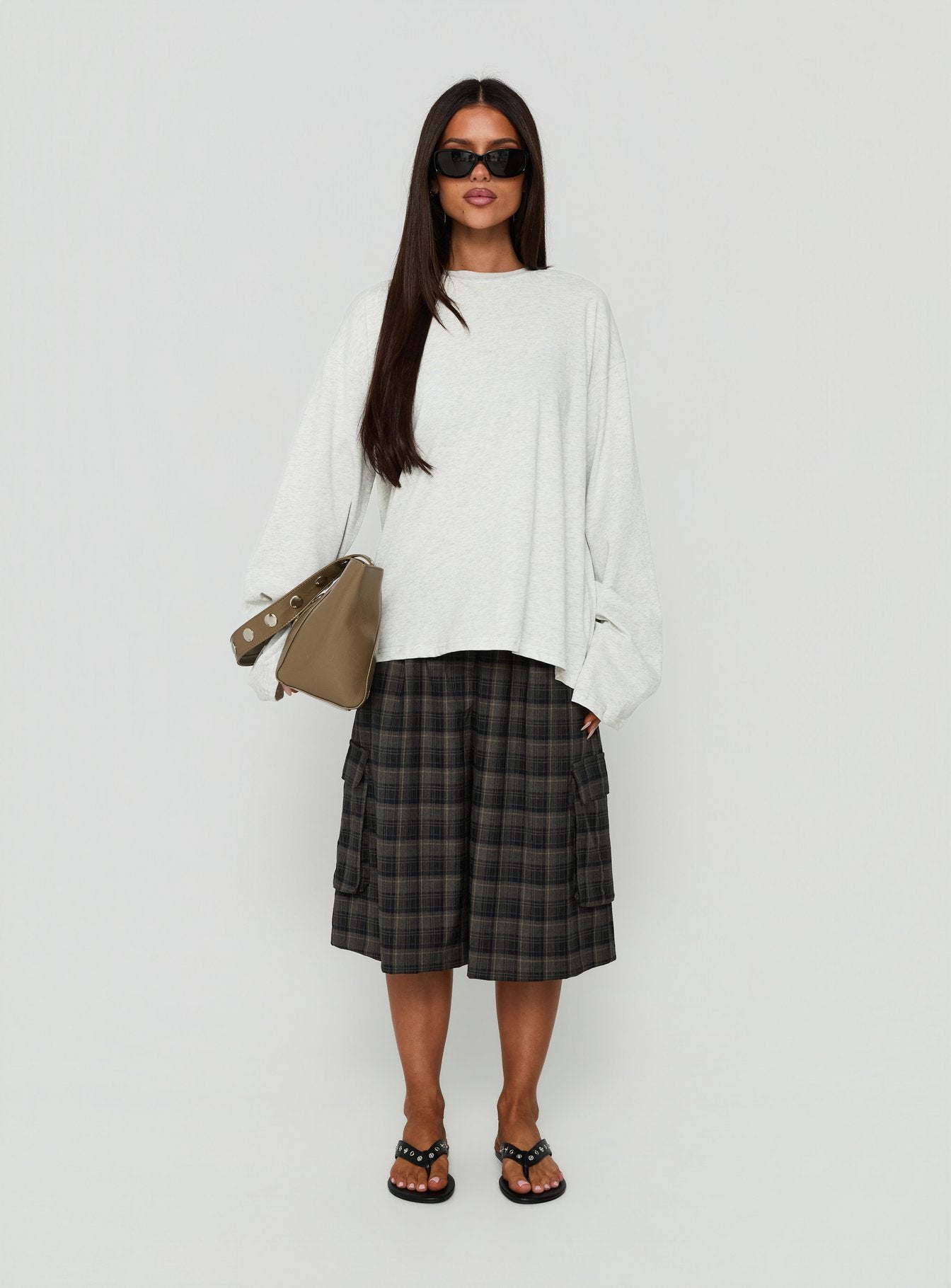 Settle Down Long Sleeve Top Grey Marle