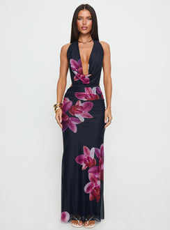 Tigress Halter Maxi Dress Navy Floral