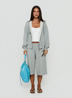 Chelzie Zip Through Graphic Hoodie Grey Marle / Camo