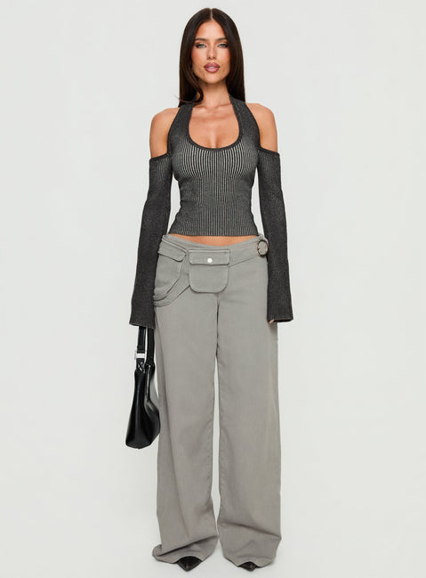 Novelia Halter Long Sleeve Top Black