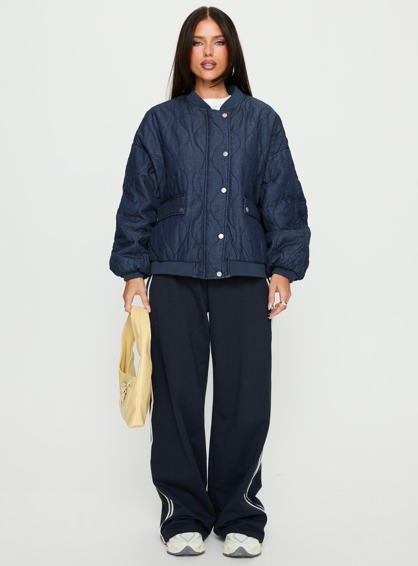 Stick Season Quilted Jacket Navy | Princess Polly