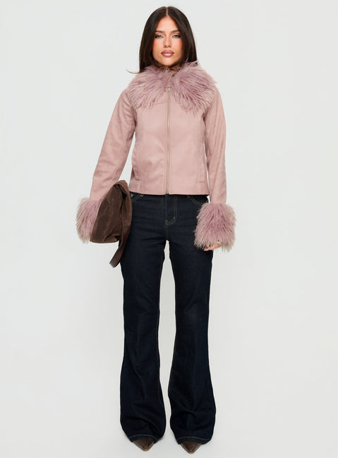 Jeanna Suede Faux Fur Detail Jacket Pink