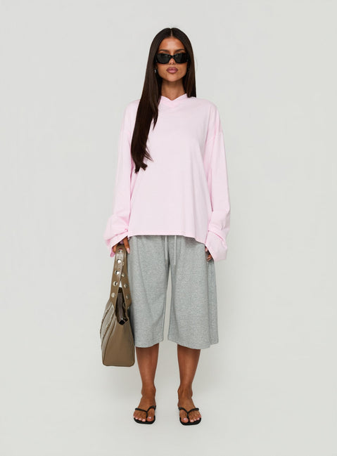 Settle Down Long Sleeve V Neck Top Soft Pink