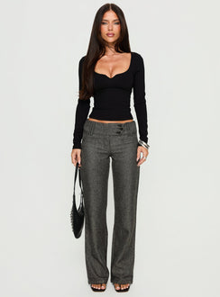 front view of model wearing Princess Polly Karola Asymmetrical Buckle Pants Grey Mid Rise Pants 