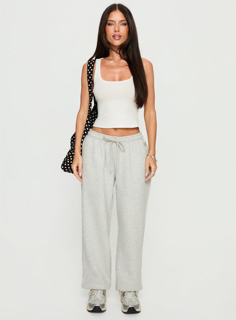 front view of model wearing Princess Polly Caspa Dream Fleece Oversized Ankle Cuff Jogger Grey Marle High Rise Pants 