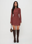 Primrosa Long Sleeve Mini Dress Burgundy