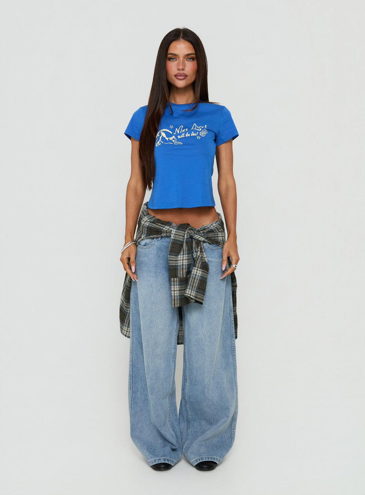 Nine Lives Graphic Baby Tee Cobalt