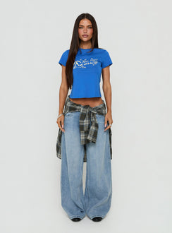 Nine Lives Graphic Baby Tee Cobalt