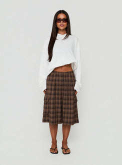 Brenn Baggy Longline Shorts Brown Plaid