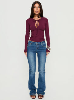 Yubin Keyhole Long Sleeve Jersey Top Deep Purple