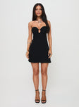 front view of model wearing Princess Polly Cyprian Mini Dress Black Sweetheart Neckline 