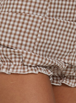 Loveliness Playsuit Brown Check Petite