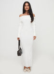 front view of model wearing Princess Polly Celestara Off The Shoulder Maxi Dress White Straight Neck 