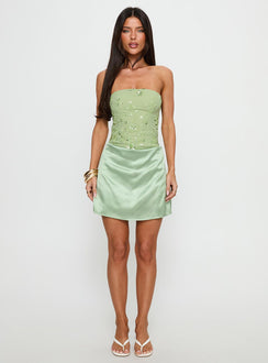 Lyrena Strapless Beaded Mini Dress Green