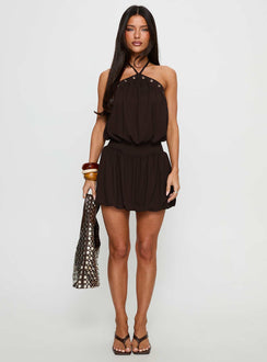 Sunnee Eyelet Detail Playsuit Brown Petite