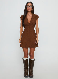 Magdalene Corduroy Button Down Mini Dress Chocolate